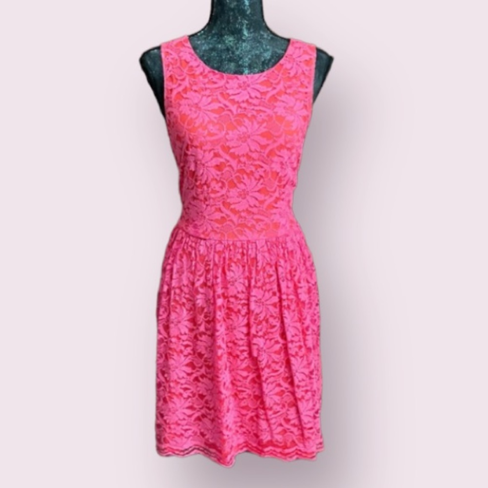 UP BY ULTRA PINK Hot Pink & Orange Lace Party Dress